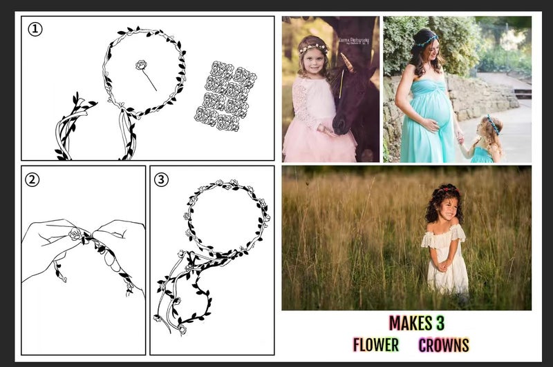 DDazzling Flower Crown Floral Wreath Headband Floral Garland Headbands Photo Props,Rose Flower Crown Kit, 3 Piece (Ivory and Gold) - Image 2